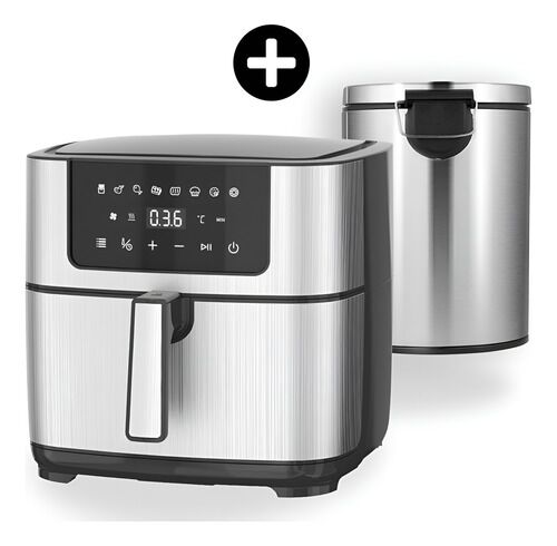 Combo Freidora De Aire 6,5l Tacho De Basura Automatico Plateado - Vista principal