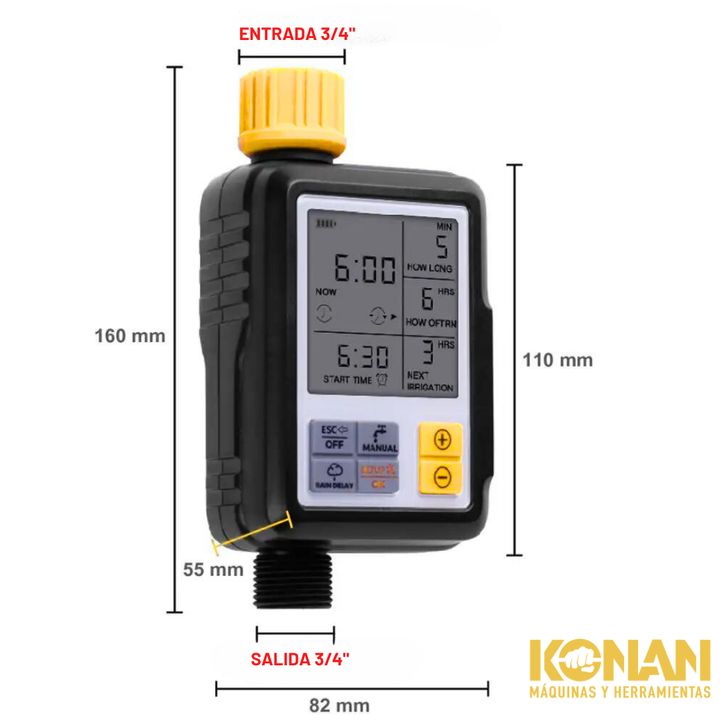 Timmer / Temporizador Digital para Riego 3/4" Konan - Vista 7