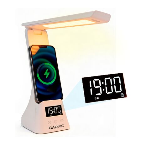 Lámpara Escritorio GADNIC Reloj Digital 3 Temperaturas Carga Inalámbrica 15W