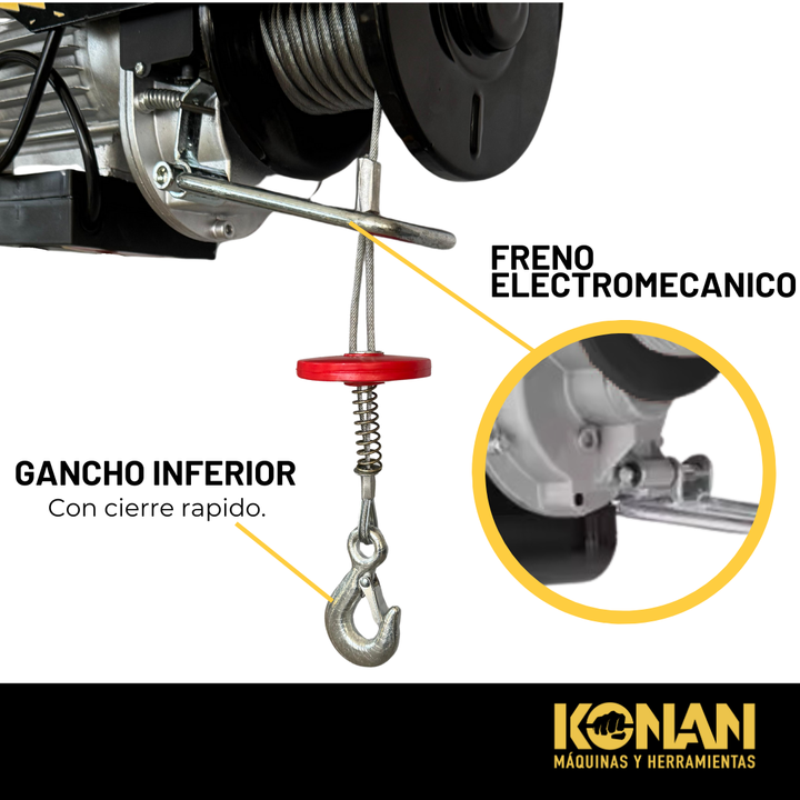 Aparejo Electrico Konan 500Kg 12 Mts Elevacion Maxima 1000W - Vista 3
