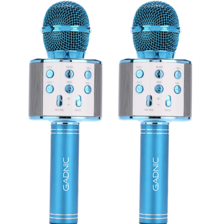 Kit x2 Micrófono Azul Gadnic KM-01 Karaoke Inalámbrico Bluetooth  